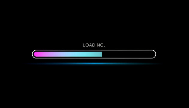 Loading progress bar with a gradient color on a black background, digital design element, progress indicator