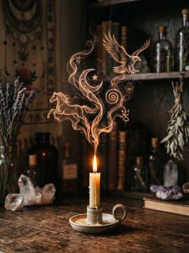 detailed Macro photo of lit candle forming smoke shapes showing abstract micro structural details and textures with professional studio lighting