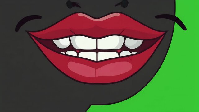 A close-up cartoon illustration of red lips with white teeth showing.