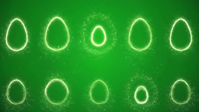 Glowing Easter Eggs on a Green Background