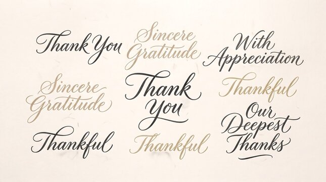 Elegant thank you phrases in various cursive fonts for greeting cards
