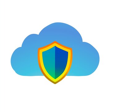 Cloud security icon featuring a protective shield with cloud computing concept isolated on white background
