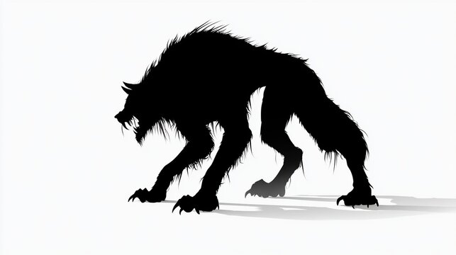 Fierce Werewolf Silhouette in Menacing Stance Sharp Claws Visible