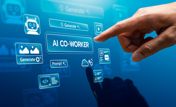 AI co worker generative artificial intelligence interface with prompt command automation tools cloud system and digital workflow for business productivity and smart technology integration