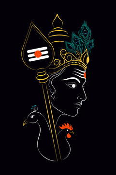 tamil god lord murugan  line art vector illustration. 