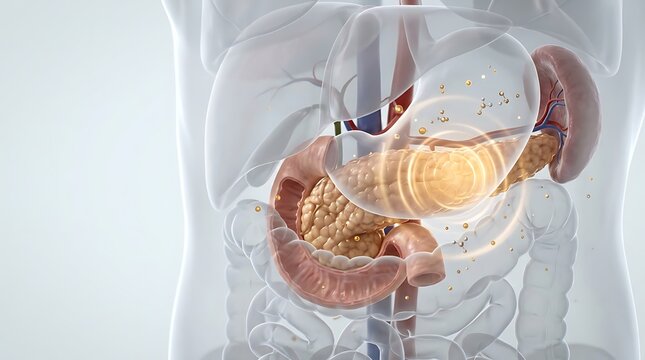 Medical 3D Illustration of Pancreas Anatomy Showing Cancer or Disease