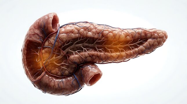 Realistic Human Pancreas and Duodenum Anatomy Medical Illustration