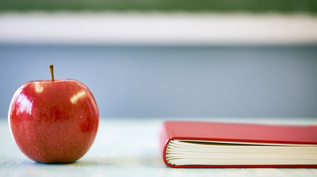 Red Apple and Closed Red Notebook isolated on transparent background symbolizing education, school life, and academic success