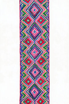 Authentic Southeast Asian hill tribe fabric stripe, colorful folk art embroidery design element