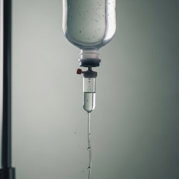 Intravenous Fluid Bag Dripping Saline Solution During Medical Infusion Treatment