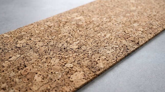 Natural cork sheet with detailed granular bark texture and warm earthy tones, highlighting sustainable material qualities for product and interior design concepts