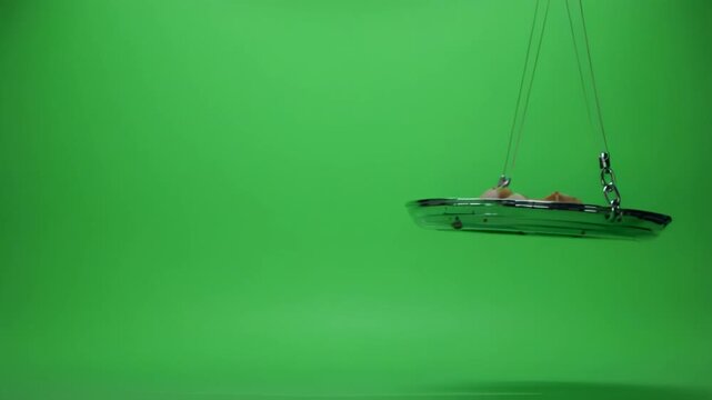 Green screen boat animation with camera movement and visual progression in studio lighting