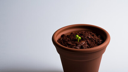 Fototapeta premium Tiny green sprout emerging from soil in a clay pot, isolated on transparent background. Concept of growth, hope, and environmental care for nature-themed projects.