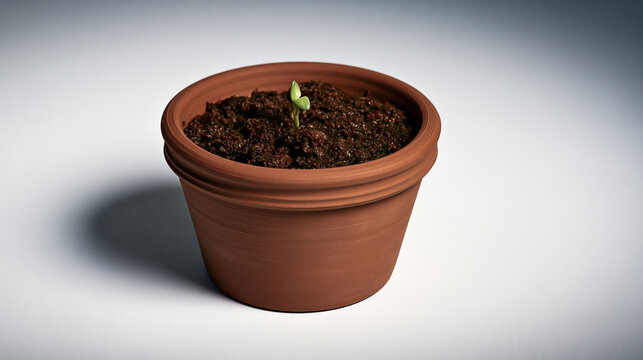 Young Sprout in Clay Pot isolated on transparent background