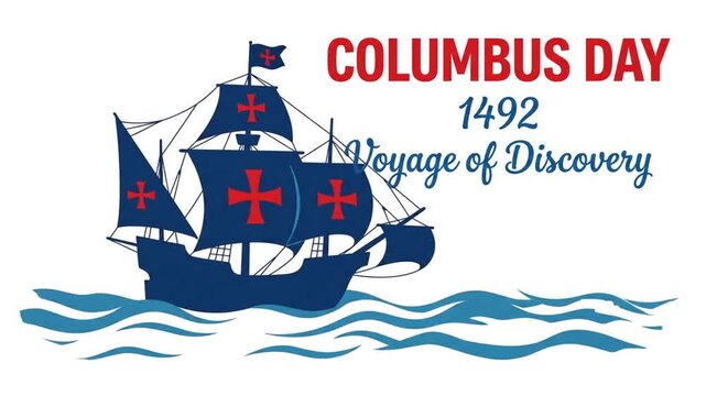 Columbus Day sailing ship graphic for historical voyage celebration