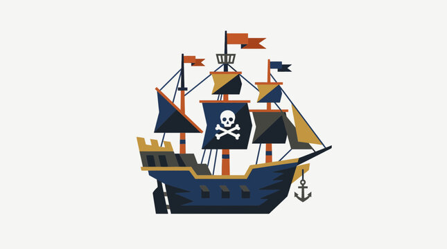 Old sailing ship with pirate flag illustration