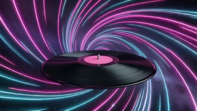 Cosmic Neon Vinyl Record 4K Generative AI