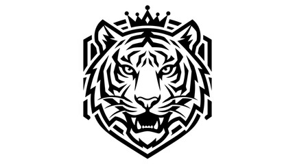 Obraz premium Tiger emblem icon with crown and shield