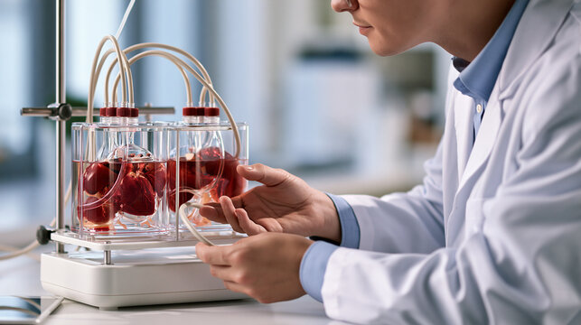 Linked heart-and-liver chip modules on a perfusion rack
