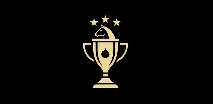 Yellow shield emblem with black horse head silhouette and stars, team logo or esports badge on black background
