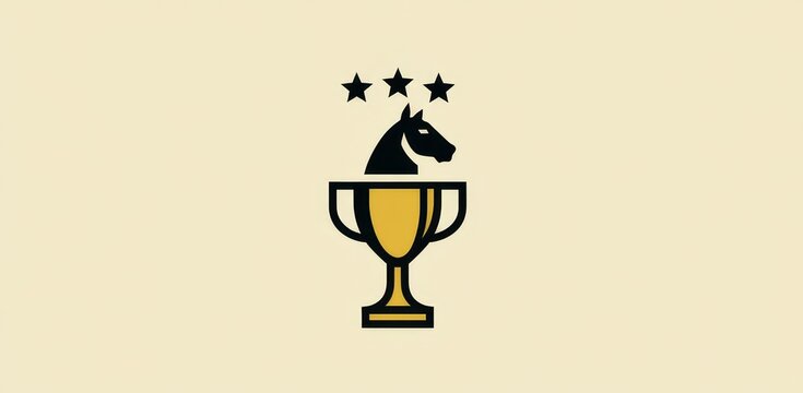 Yellow shield emblem with black horse head silhouette and stars, team logo or esports badge on black background