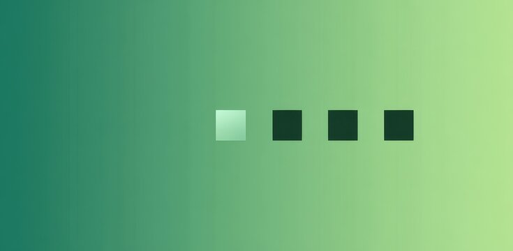 Minimalist green gradient background with square dots loading or progress indicator, abstract tech interface element