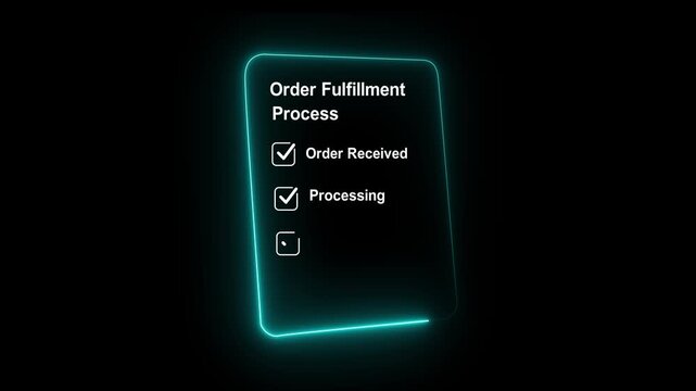 glowing neon Order fulfillment process shown smartphone warehouse with stacked cardboard boxes for supply chain logistic delivery packaging fragile smart black background. animation 4k video