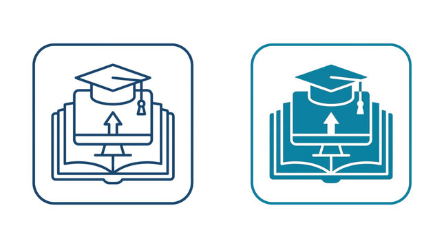 Online Education Icon Set: Graduation Cap, Computer, and Open Book