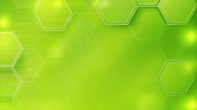 Abstract lime green hexagons and light streaks on background