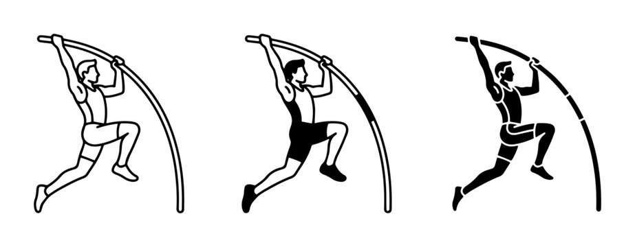 Pole Vaulting Athlete Icons, Athletic Sports Vector Graphics, Dynamic Action Silhouettes