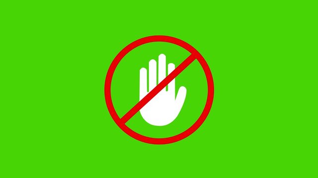 Don't touch please icon, no entry sign. prohibition sign. raised hand red circle and diagonal line. access denial or stop signals. Motion graphics of stop icon