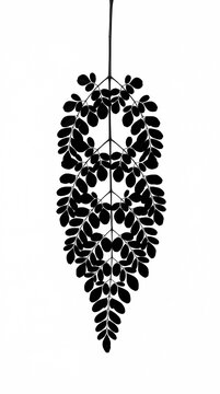 Black silhouette illustration of a hanging compound botanical leaf isolated on white background.