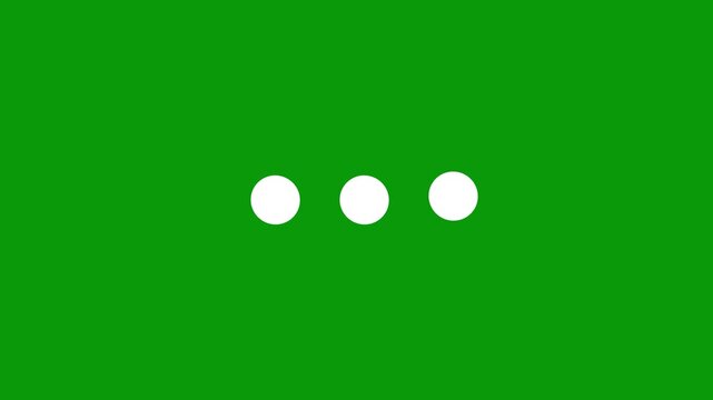 Loading dots animation on green screen, three pulsing white circles for ui ux progress indicator