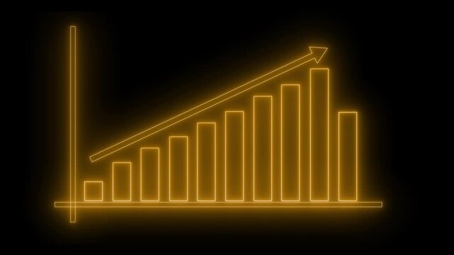Glowing neon bar chart with upward arrow animation