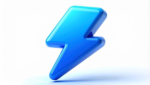 Soft Rounded Blue Lightning Bolt 3D Object with Shiny Surface