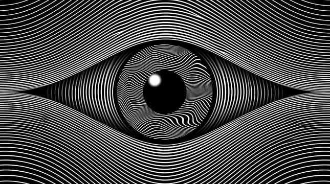 Abstract optical illusion eye with wavy lines with optical illusions eyes formed black white psychedelic