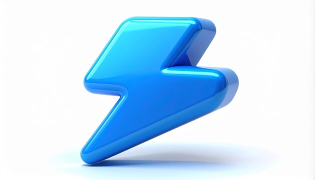 3D Blue Lightning Bolt Shape with Rounded Edges and Glossy Surface