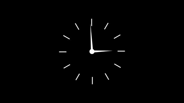 Minimalist analog clock face with moving hands on black background, for time management, concepts watch