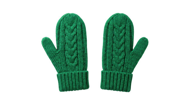 Pair of green knitted winter mittens from stock_photo_20.jpg isolated