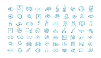 Set of thin line icons for ophthalmology optometry and eye health care services and medical equipment © shahinart