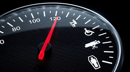 Fototapeta premium Conceptual speedometer gauge depicting escalating risks associated with high speed driving with representing injury disability