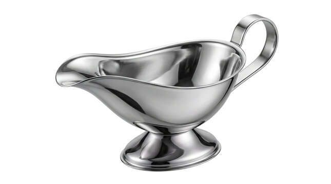 Polished stainless steel gravy boat, elegant silver sauce boat with handle, classic metal creamer for dining table service