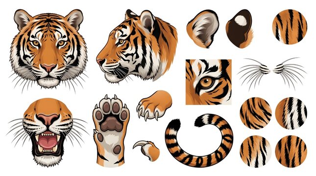 Tiger anatomy vector collection for design