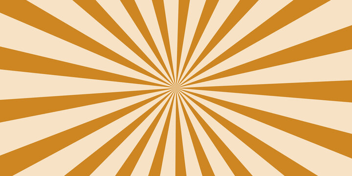 A vintage sunburst pattern in warm beige and orange hues radiates outwards from a central point, creating a dynamic and retro visual effect.
