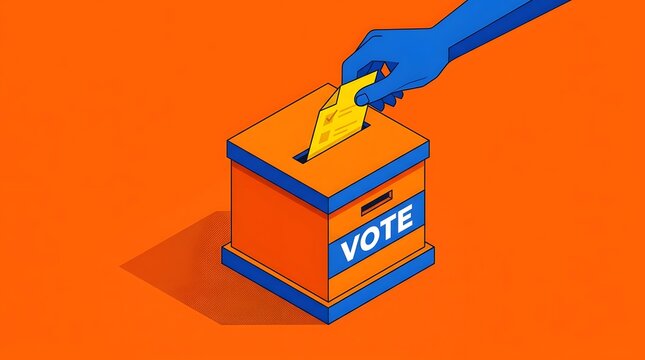 Hand putting a ballot paper into a voting box, isometric vector illustration of election process