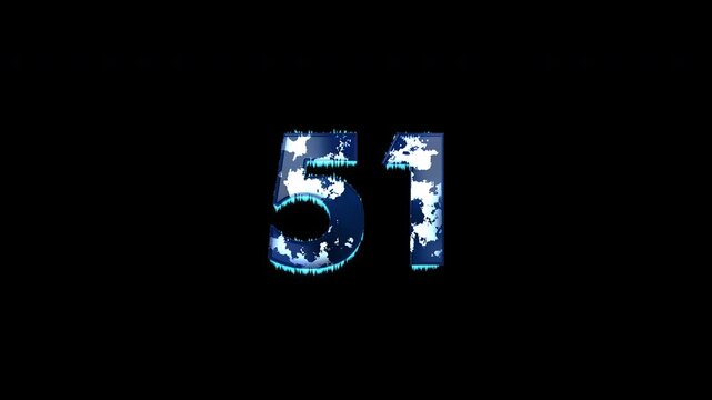 Freezing Number 51 Animation With Alpha Channel. Frost Number With Ice Spikes Animation. Frozen Typography. Icy Number. Winter Freeze Number Animation. Transparent Background
