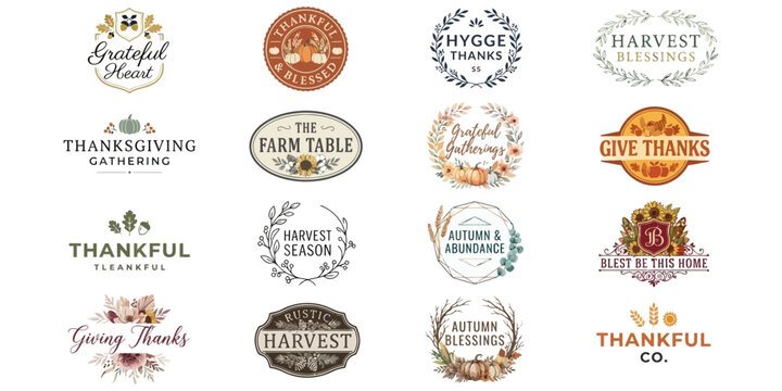 Thanksgiving gratitude harvest blessings farm table seasonal autumn thankful logos designs stock photography