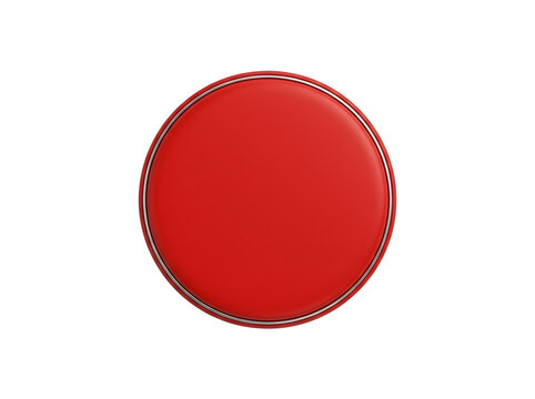 Pin button red blank circular glossy 3D with silver metallic rim, isolated on transparent background