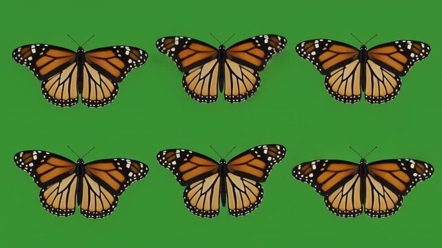 Monarch butterflies fluttering in natural green field during sunny day