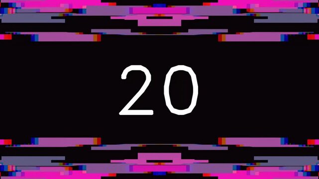 Retro digital glitch art with the number twenty in bold